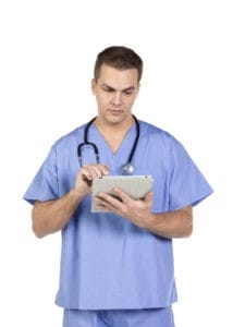 male completing medical record