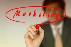 businessman writing marketing